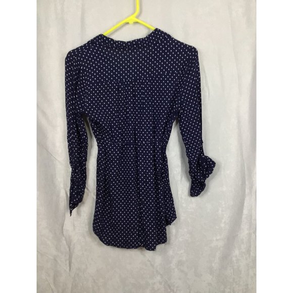 Motherhood Long Sleeve V-Neck Small Blue W/White Polka dots Maternity Blouse - Picture 5 of 9